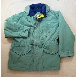 Vintage USC Trojans ABC News Parka Jacket Green Fleece Lined Hooded Mens L Rare.